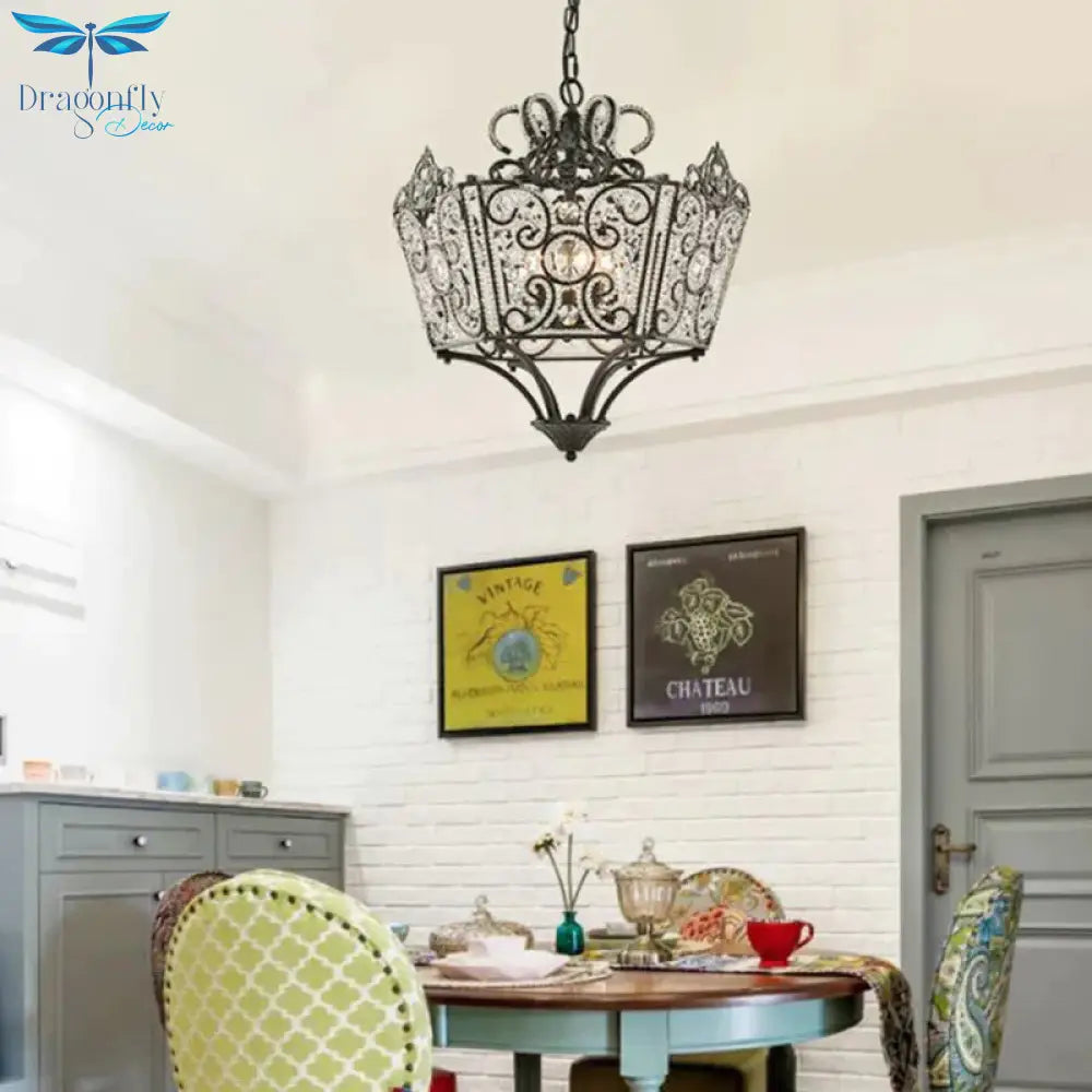 Beaded Chandelier Lamp Traditional K9 Crystal 4 Bulbs Living Room Hanging Light Fixture In