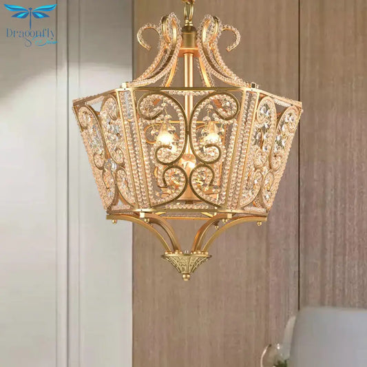 Beaded Chandelier Lamp Traditional K9 Crystal 4 Bulbs Living Room Hanging Light Fixture In
