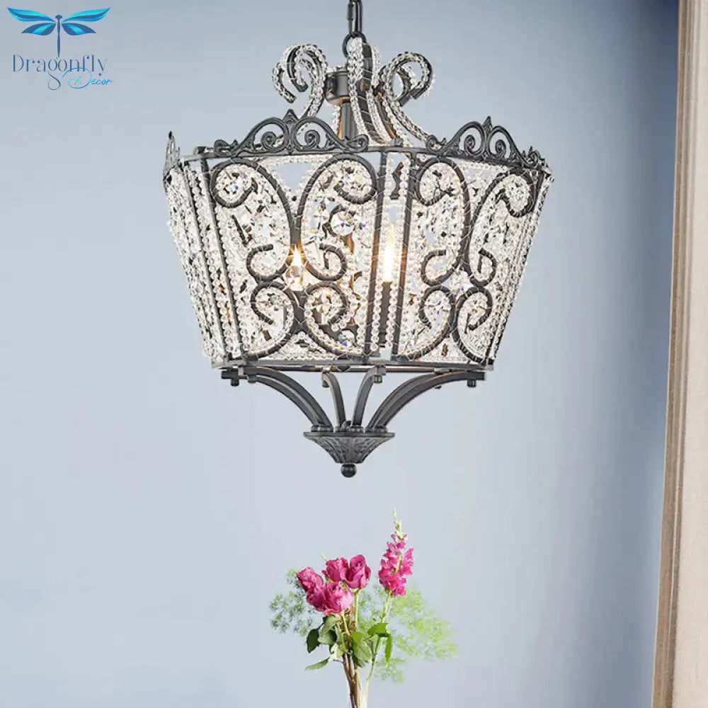 Beaded Chandelier Lamp Traditional K9 Crystal 4 Bulbs Living Room Hanging Light Fixture In