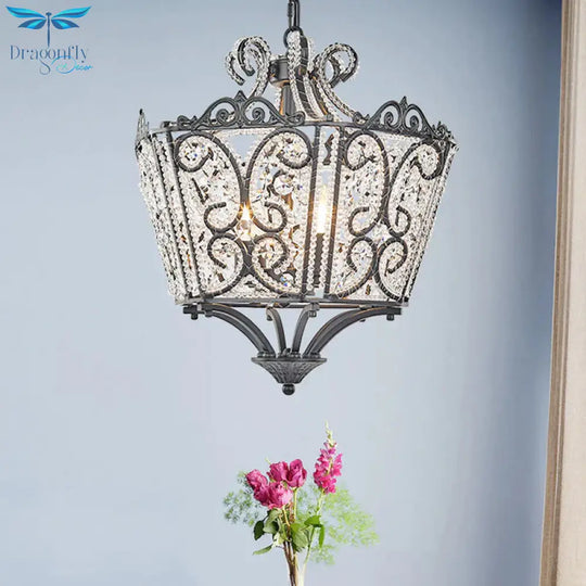 Beaded Chandelier Lamp Traditional K9 Crystal 4 Bulbs Living Room Hanging Light Fixture In