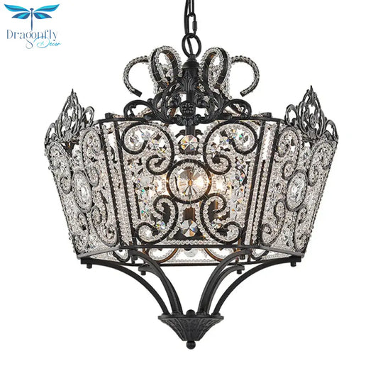 Beaded Chandelier Lamp Traditional K9 Crystal 4 Bulbs Living Room Hanging Light Fixture In