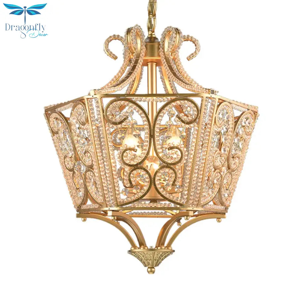 Beaded Chandelier Lamp Traditional K9 Crystal 4 Bulbs Living Room Hanging Light Fixture In