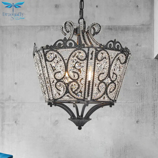 Beaded Chandelier Lamp Traditional K9 Crystal 4 Bulbs Living Room Hanging Light Fixture In
