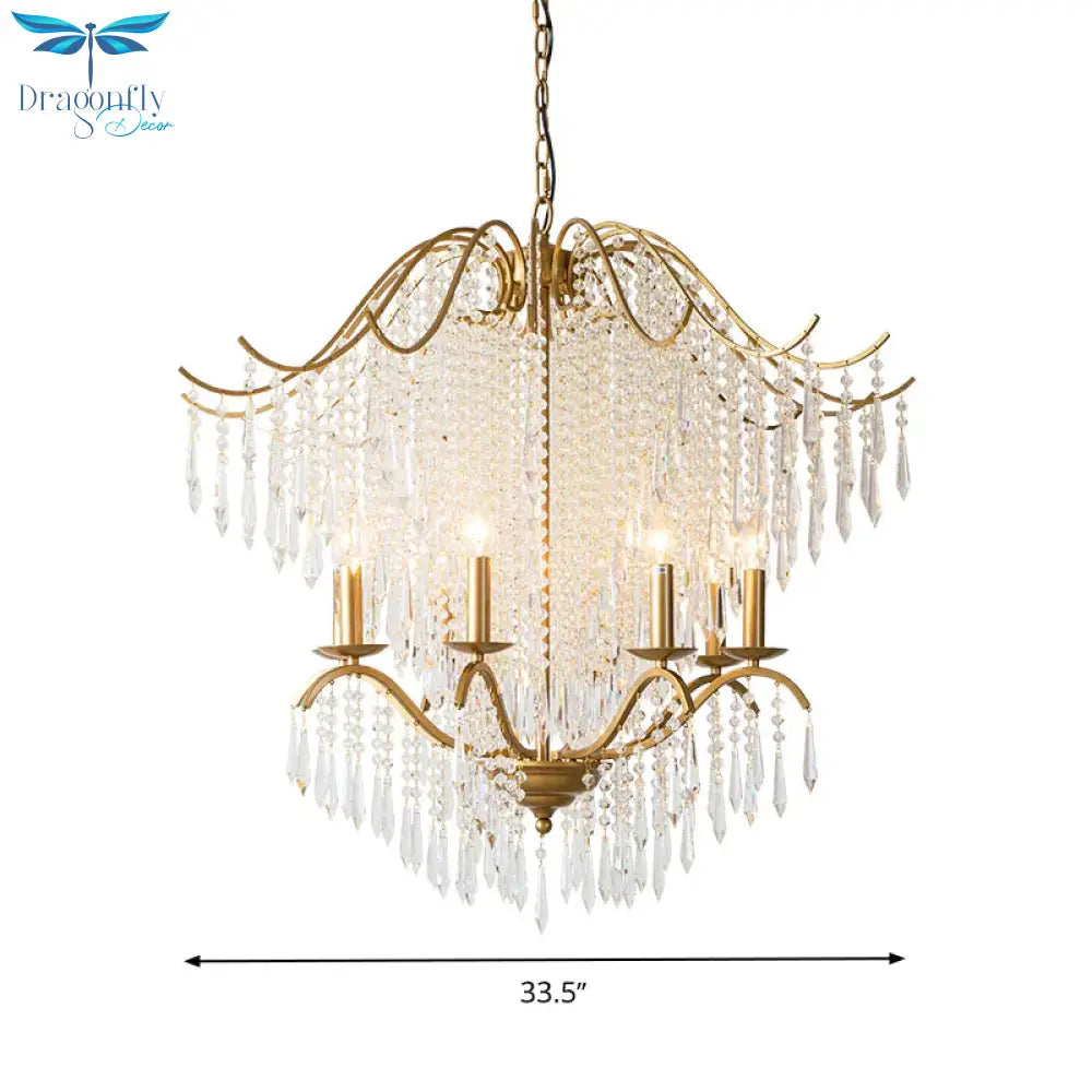 Beaded Living Room Chandelier Lighting Minimalism Crystal 6/8 Lights Gold Hanging Light Fixture