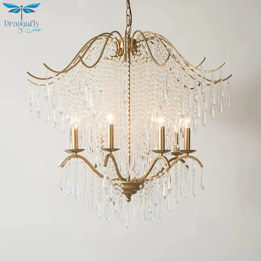 Beaded Living Room Chandelier Lighting Minimalism Crystal 6/8 Lights Gold Hanging Light Fixture