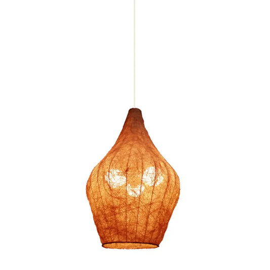 Bedroom Pendulum Lighting Asian Light Yellow Hanging Chandelier With Urn Rattan Shade