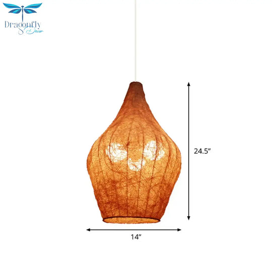 Bedroom Pendulum Lighting Asian Light Yellow Hanging Chandelier With Urn Rattan Shade