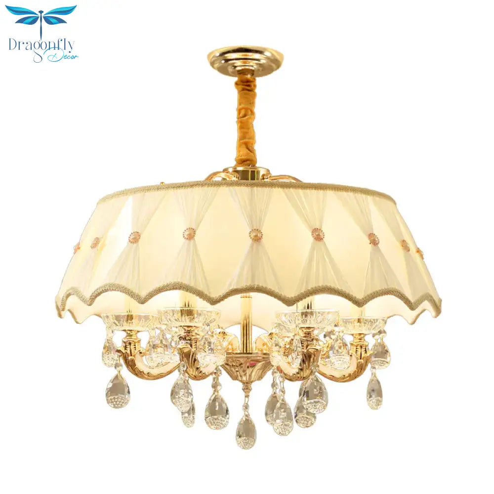 Beige 5 Heads Chandelier Lamp Modernism Crystal Drop Scalloped Suspension Lighting