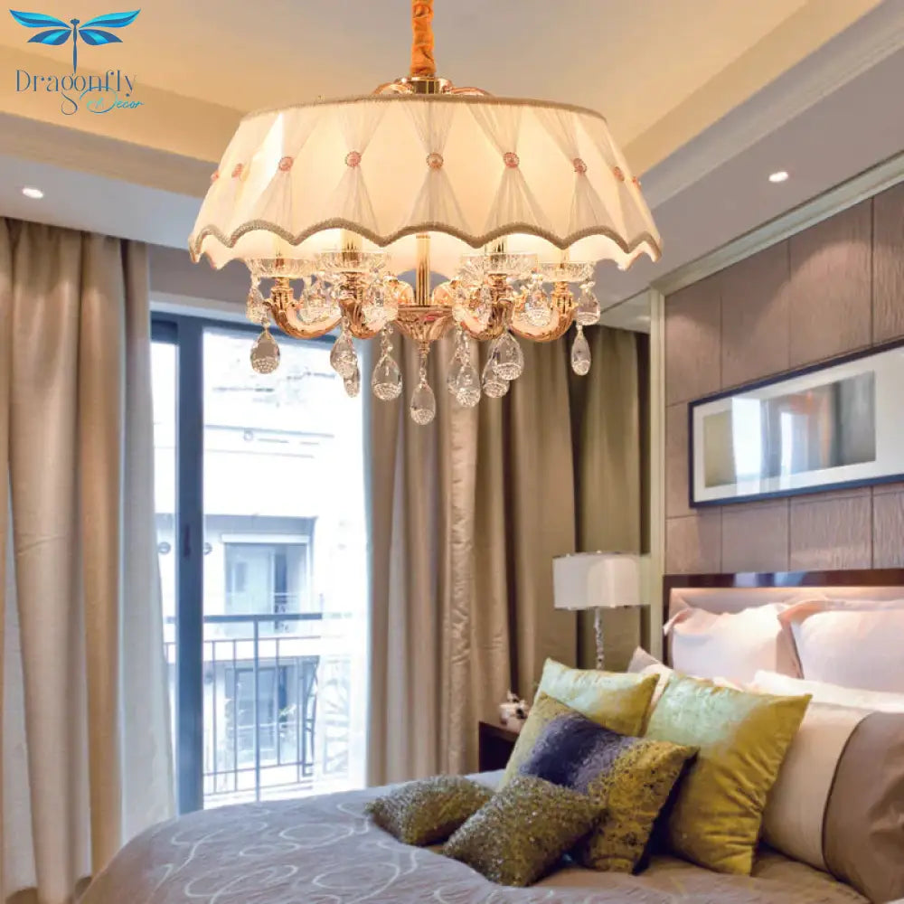 Beige 5 Heads Chandelier Lamp Modernism Crystal Drop Scalloped Suspension Lighting