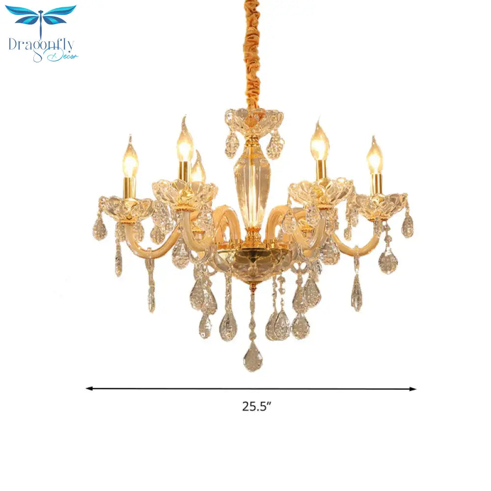 Beige Candle Style Hanging Ceiling Light Modern Crystal Drop 6/10 Heads Living Room Chandelier