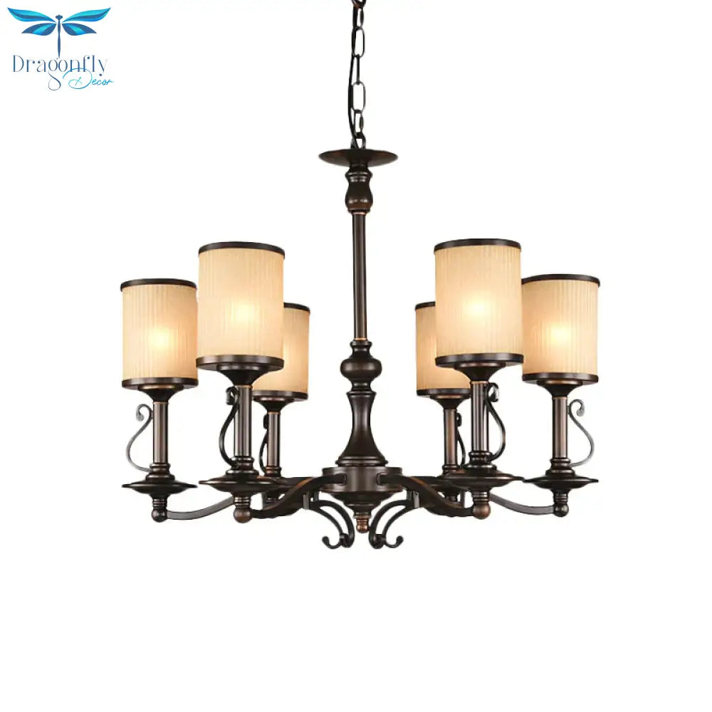 Beige Glass Black Chandelier Lamp Cylindrical 3/6/8 Heads Traditionalism Pendant Ceiling Light For