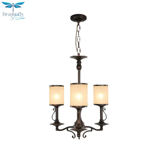 Beige Glass Black Chandelier Lamp Cylindrical 3/6/8 Heads Traditionalism Pendant Ceiling Light For