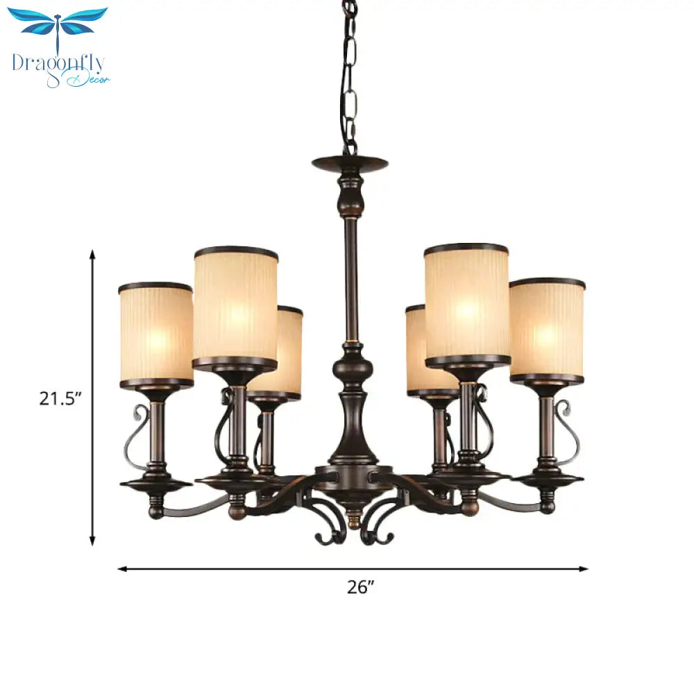 Beige Glass Black Chandelier Lamp Cylindrical 3/6/8 Heads Traditionalism Pendant Ceiling Light For