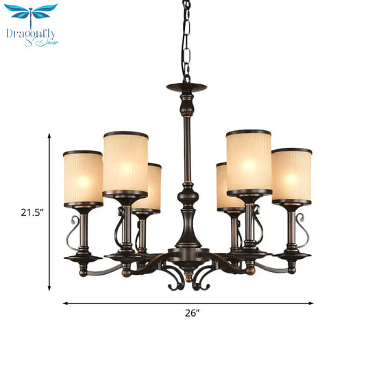 Beige Glass Black Chandelier Lamp Cylindrical 3/6/8 Heads Traditionalism Pendant Ceiling Light For