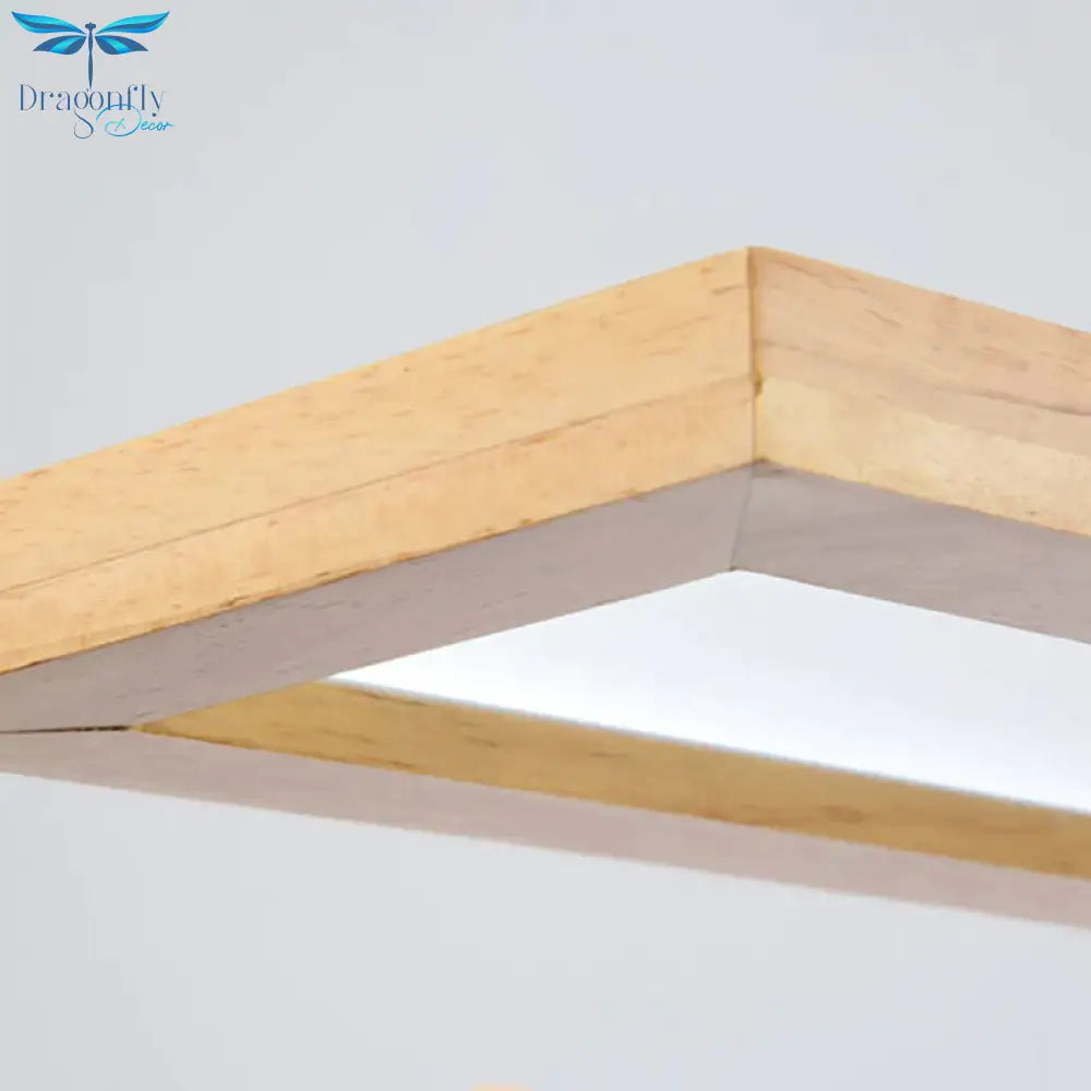Beige Rectangle Ceiling Chandelier Minimalism Wood Led Pendant Light Fixture In White/Warm/Natural