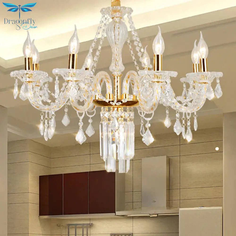 Bell/Candle Crystal Chandelier Light Vintage 8 Lights Dining Room Pendant In Gold With/Without