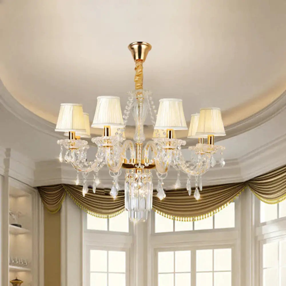 Bell/Candle Crystal Chandelier Light Vintage 8 Lights Dining Room Pendant In Gold With/Without