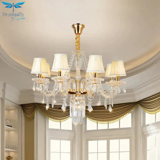 Bell/Candle Crystal Chandelier Light Vintage 8 Lights Dining Room Pendant In Gold With/Without