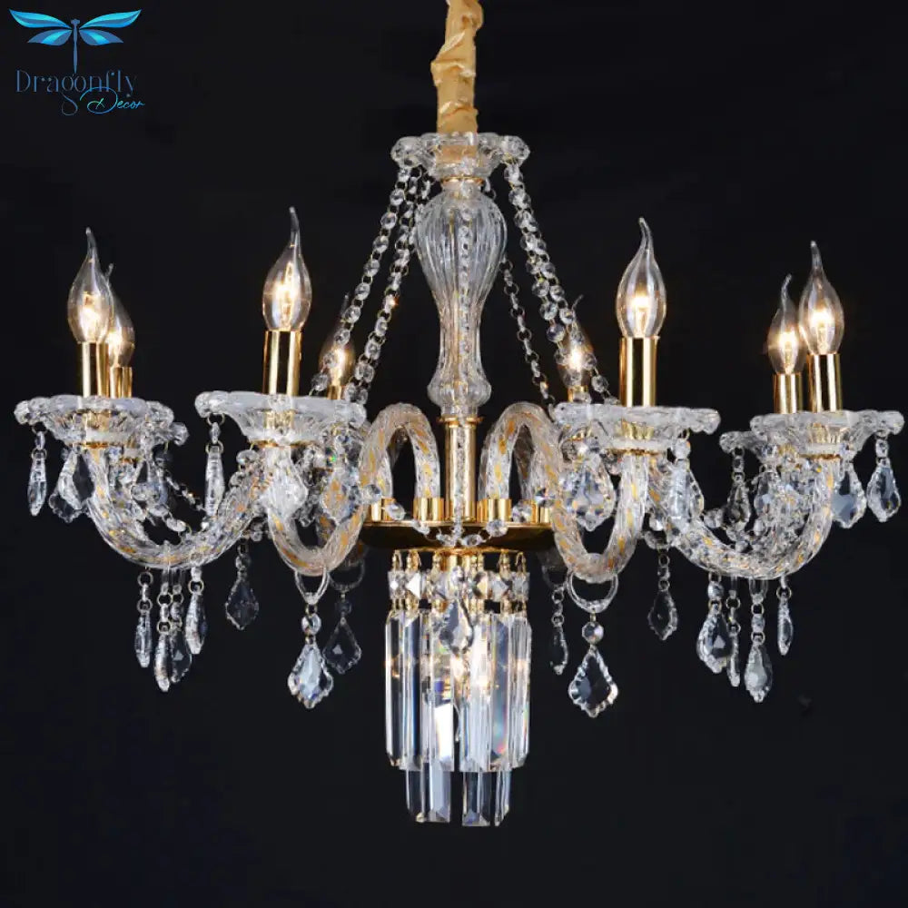 Bell/Candle Crystal Chandelier Light Vintage 8 Lights Dining Room Pendant In Gold With/Without