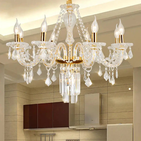 Bell/Candle Crystal Chandelier Light Vintage 8 Lights Dining Room Pendant In Gold With/Without