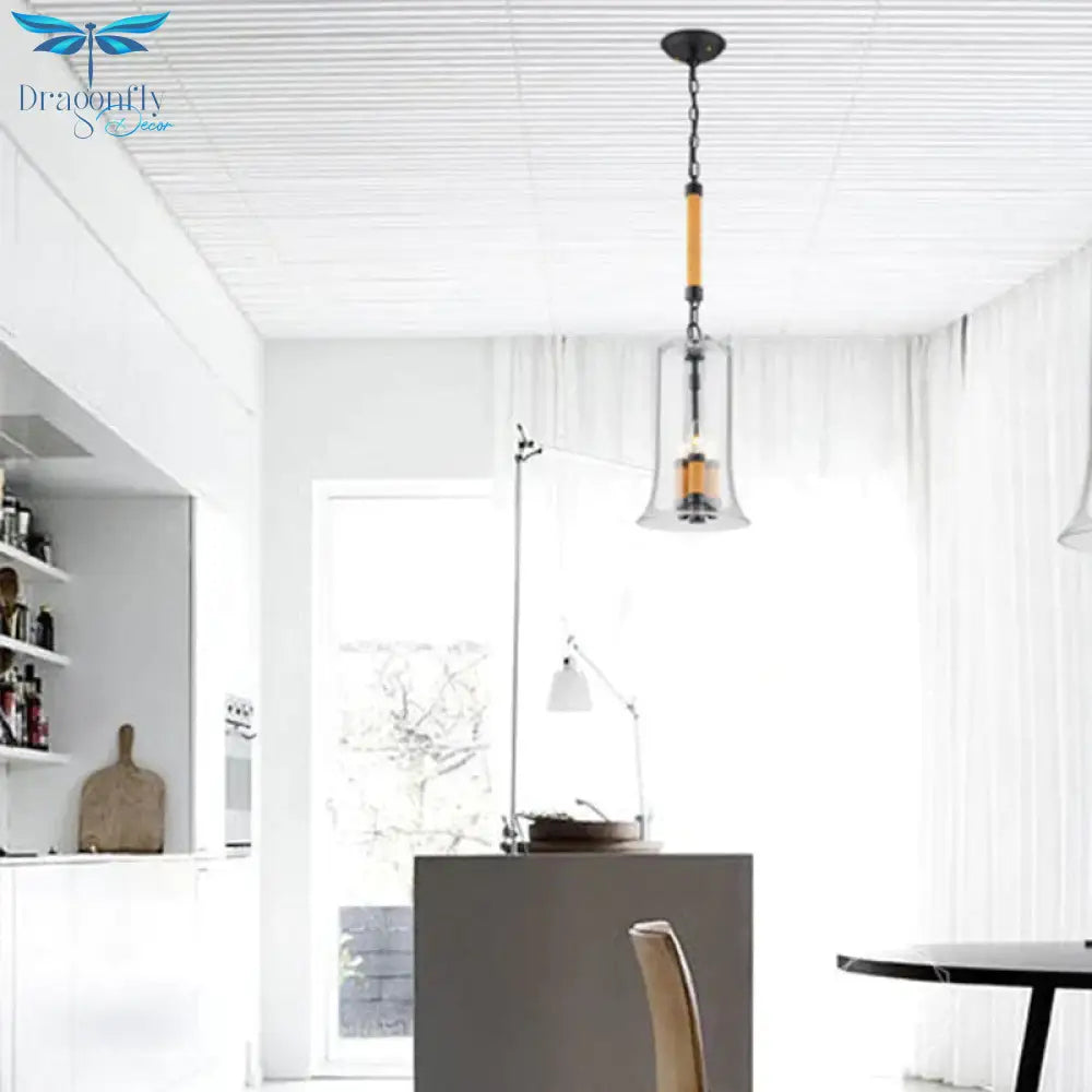 Bell Chandelier Light Traditional Clear Glass 3 Lights Dining Room Hanging Ceiling