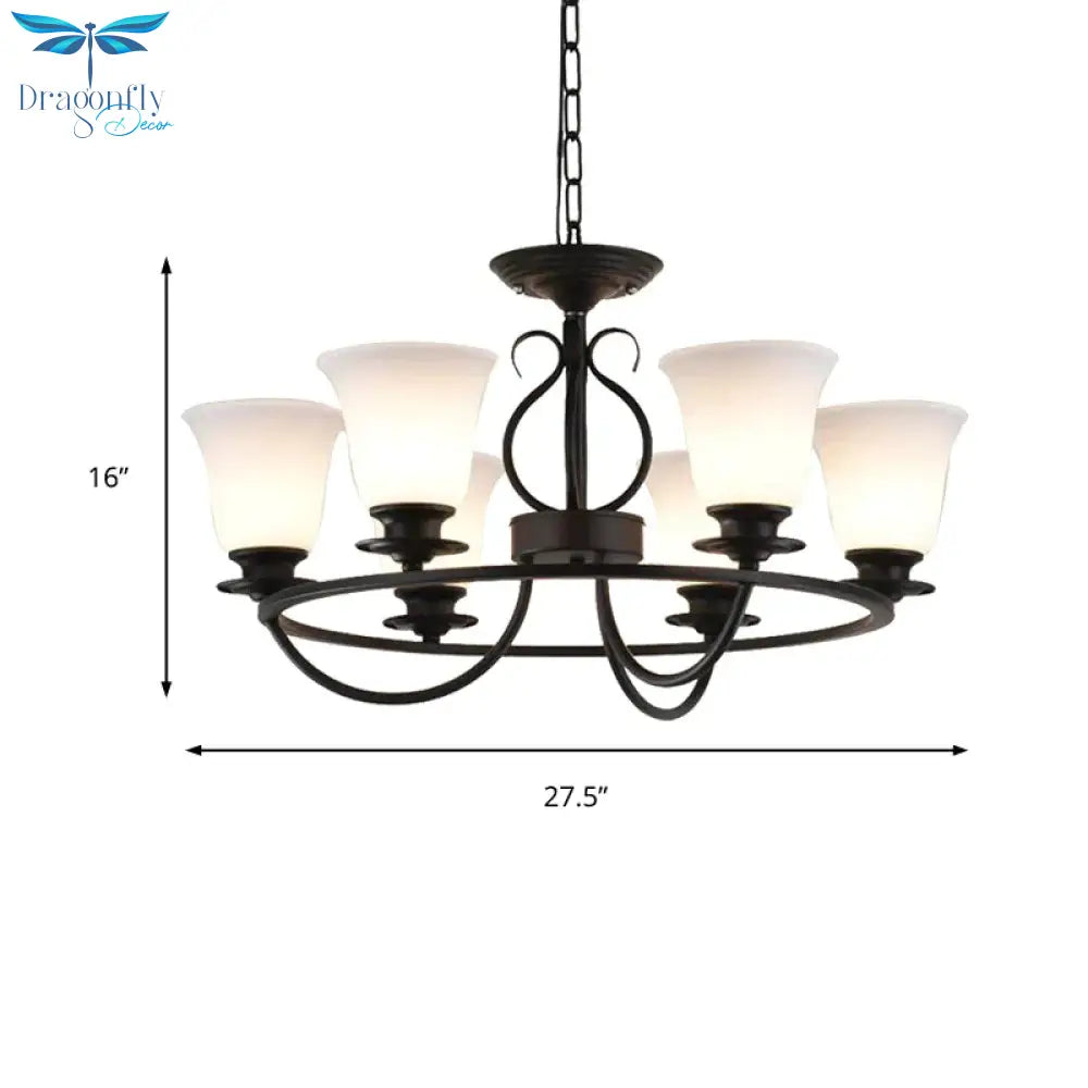 Bell Frosted Glass Chandelier Lighting Traditional 3/6/8 Lights Living Room Pendant In Black