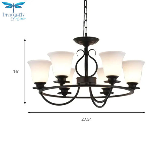 Bell Frosted Glass Chandelier Lighting Traditional 3/6/8 Lights Living Room Pendant In Black