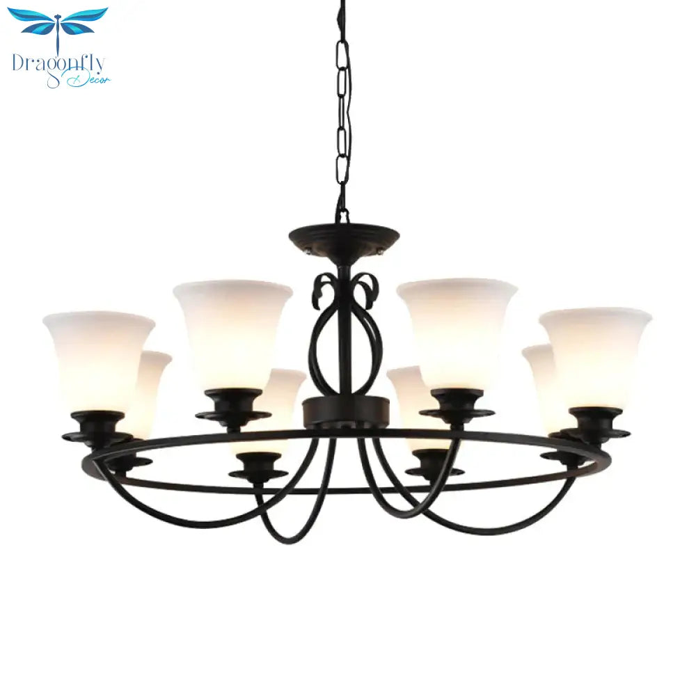 Bell Frosted Glass Chandelier Lighting Traditional 3/6/8 Lights Living Room Pendant In Black