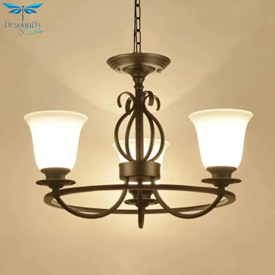 Bell Frosted Glass Chandelier Lighting Traditional 3/6/8 Lights Living Room Pendant In Black