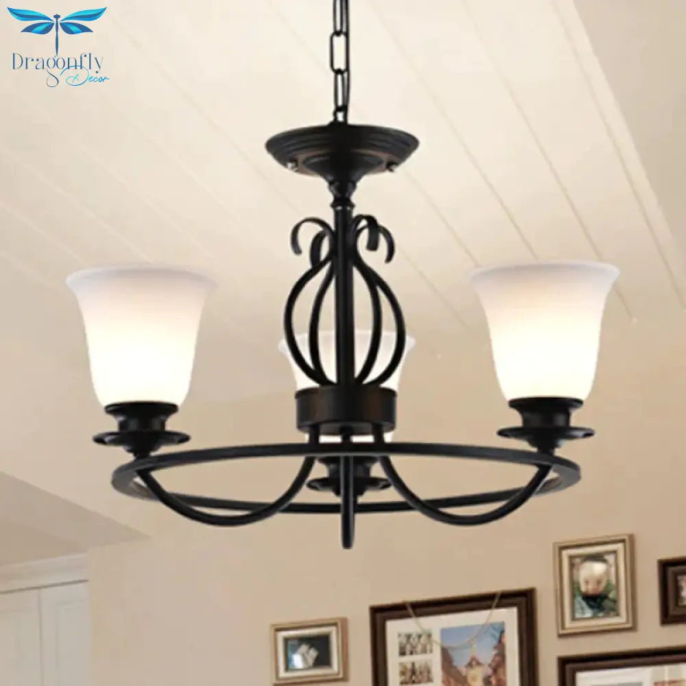 Bell Frosted Glass Chandelier Lighting Traditional 3/6/8 Lights Living Room Pendant In Black