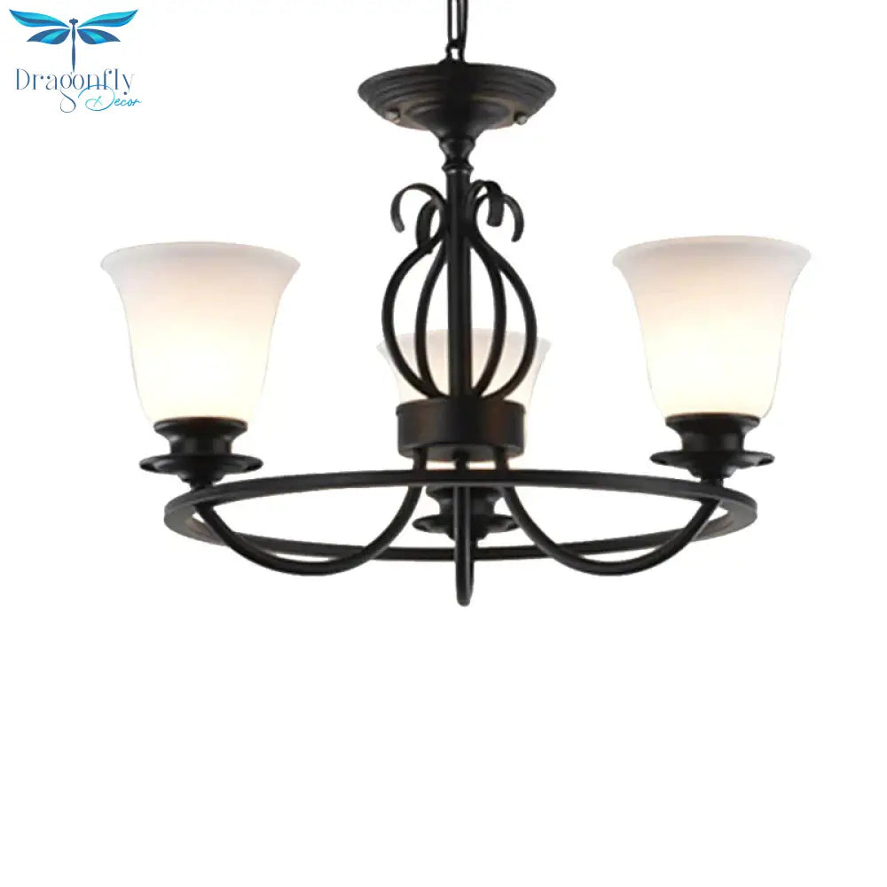 Bell Frosted Glass Chandelier Lighting Traditional 3/6/8 Lights Living Room Pendant In Black
