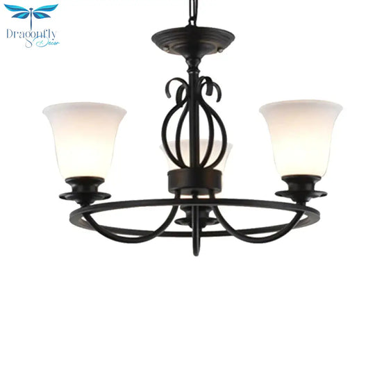Bell Frosted Glass Chandelier Lighting Traditional 3/6/8 Lights Living Room Pendant In Black