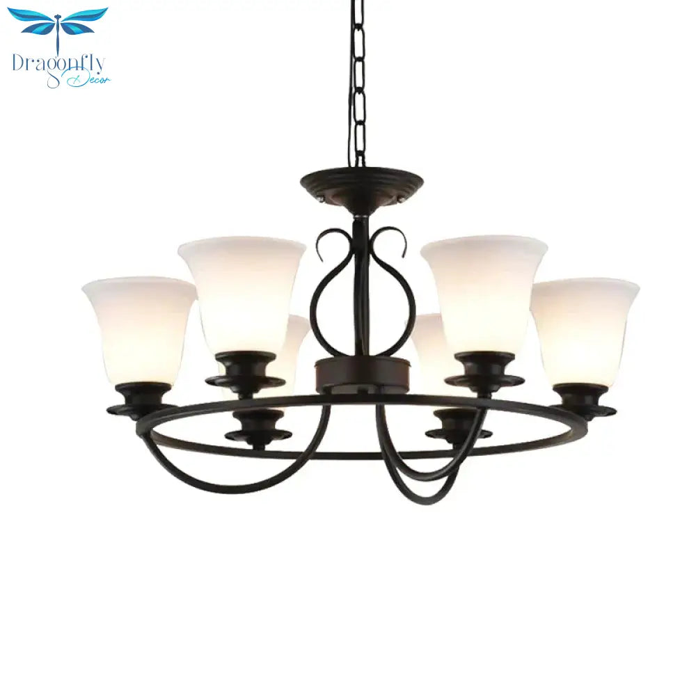 Bell Frosted Glass Chandelier Lighting Traditional 3/6/8 Lights Living Room Pendant In Black
