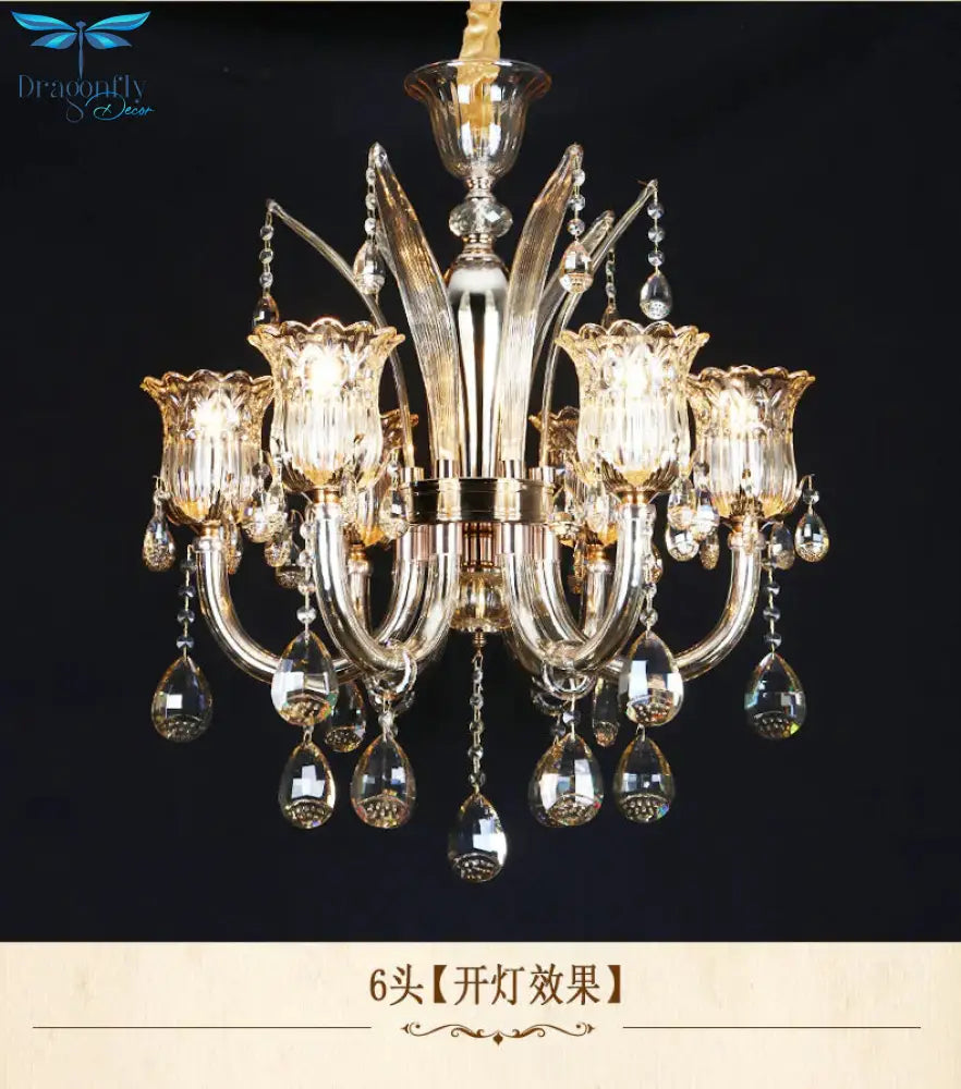 Bell Living Room Chandelier Lamp Traditional Crystal Drop 6/8 Lights Chrome Hanging Ceiling Light
