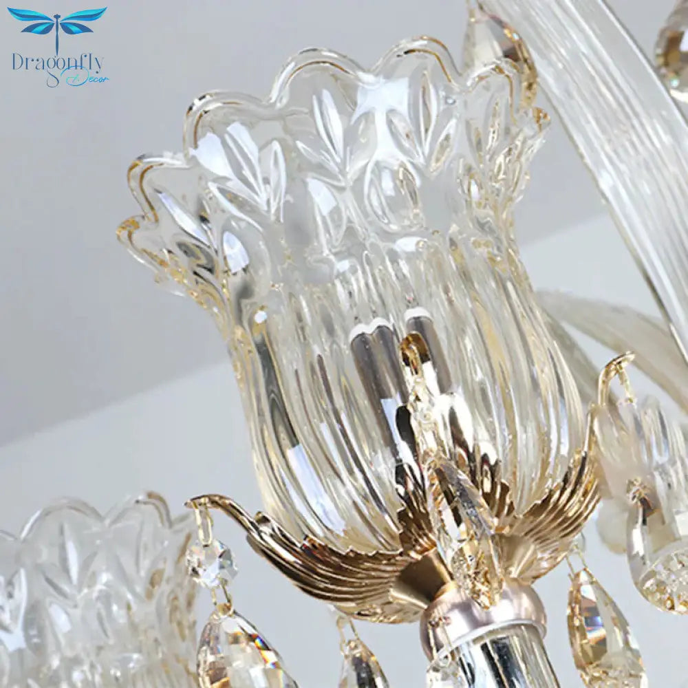 Bell Living Room Chandelier Lamp Traditional Crystal Drop 6/8 Lights Chrome Hanging Ceiling Light