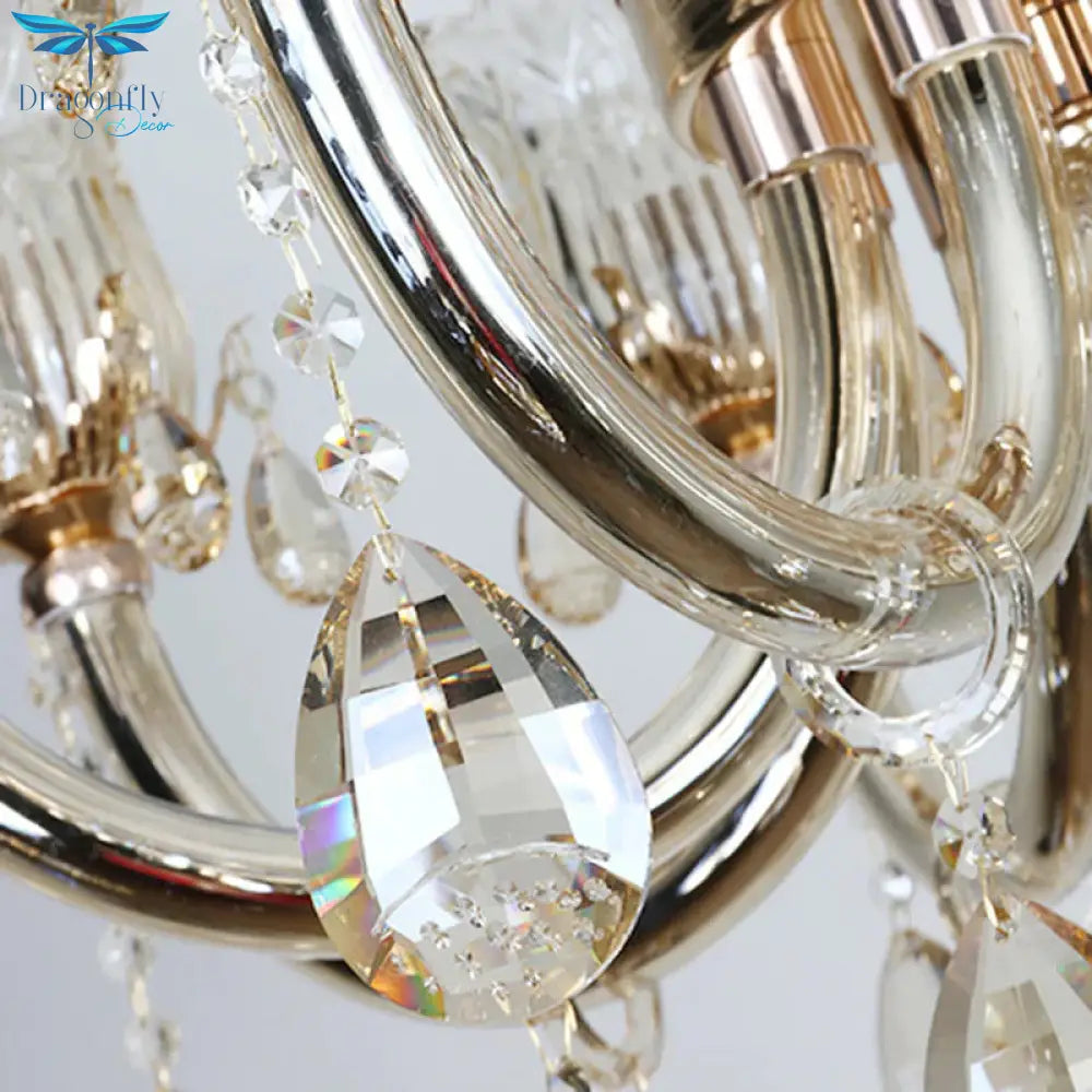 Bell Living Room Chandelier Lamp Traditional Crystal Drop 6/8 Lights Chrome Hanging Ceiling Light