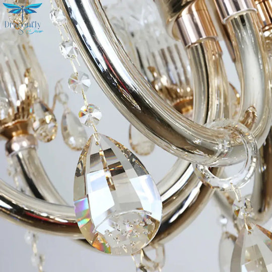 Bell Living Room Chandelier Lamp Traditional Crystal Drop 6/8 Lights Chrome Hanging Ceiling Light