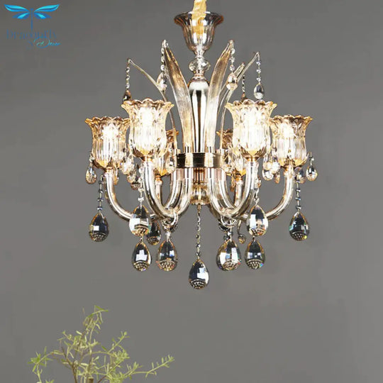 Bell Living Room Chandelier Lamp Traditional Crystal Drop 6/8 Lights Chrome Hanging Ceiling Light