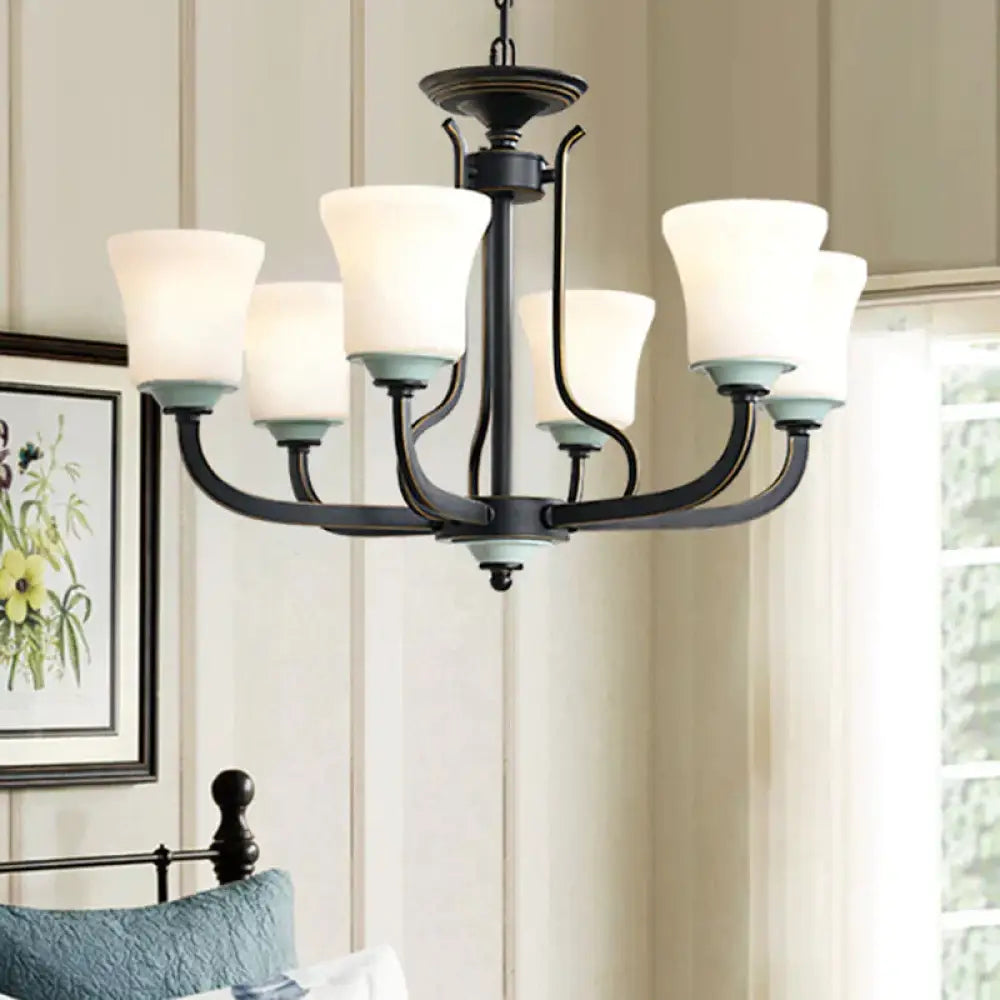 Bell Living Room Pendant Chandelier Traditional Opal Glass 3/6 Lights Black Hanging Fixture 6 /