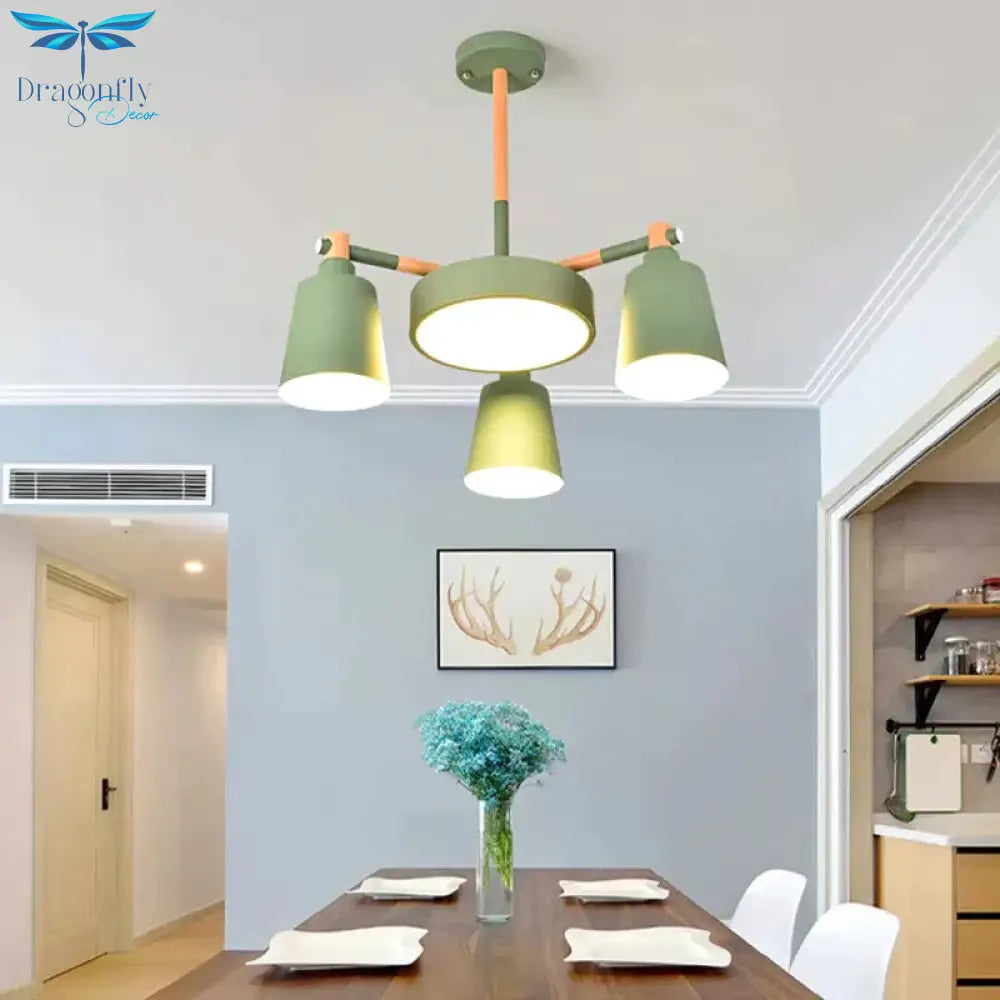 Bell Shade Kindergarten Chandelier Metal 4 Heads Nordic Stylish Pendant Light In Green