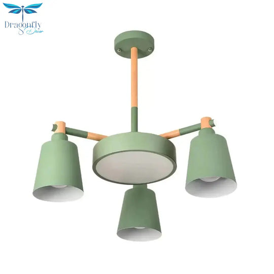 Bell Shade Kindergarten Chandelier Metal 4 Heads Nordic Stylish Pendant Light In Green