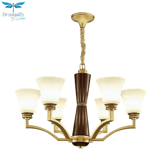 Bell Shaped Dining Room Ceiling Chandelier Antique Style Frosted Glass 6/8 Bulbs Gold Suspension