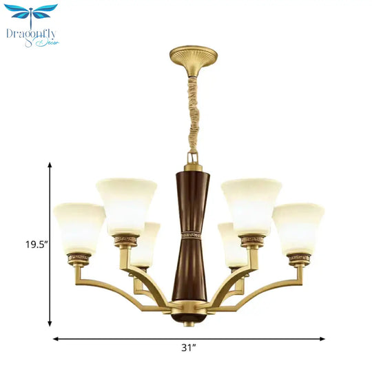 Bell Shaped Dining Room Ceiling Chandelier Antique Style Frosted Glass 6/8 Bulbs Gold Suspension