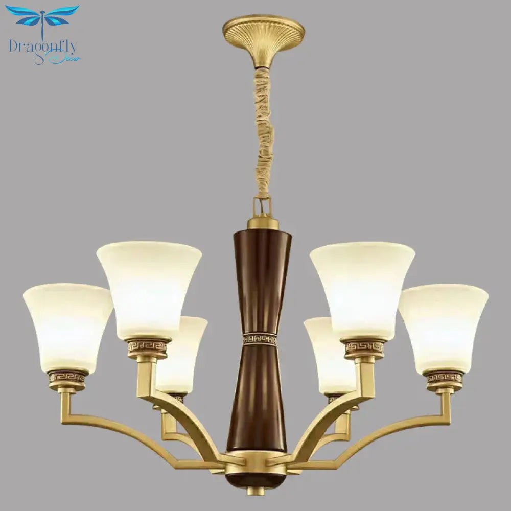 Bell Shaped Dining Room Ceiling Chandelier Antique Style Frosted Glass 6/8 Bulbs Gold Suspension