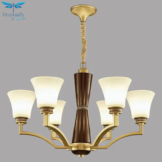 Bell Shaped Dining Room Ceiling Chandelier Antique Style Frosted Glass 6/8 Bulbs Gold Suspension