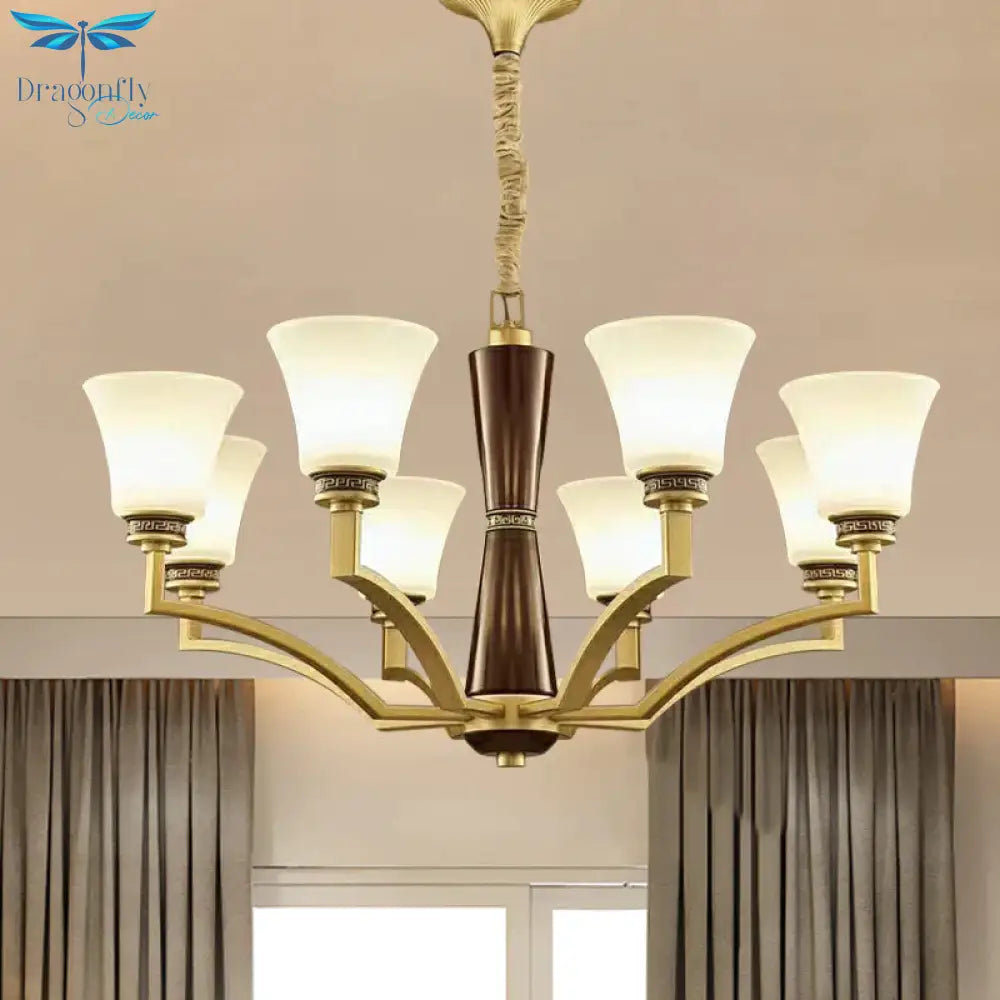 Bell Shaped Dining Room Ceiling Chandelier Antique Style Frosted Glass 6/8 Bulbs Gold Suspension