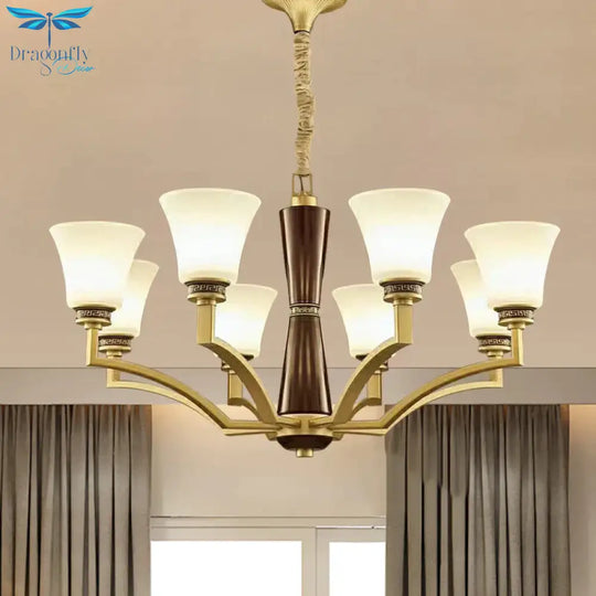 Bell Shaped Dining Room Ceiling Chandelier Antique Style Frosted Glass 6/8 Bulbs Gold Suspension