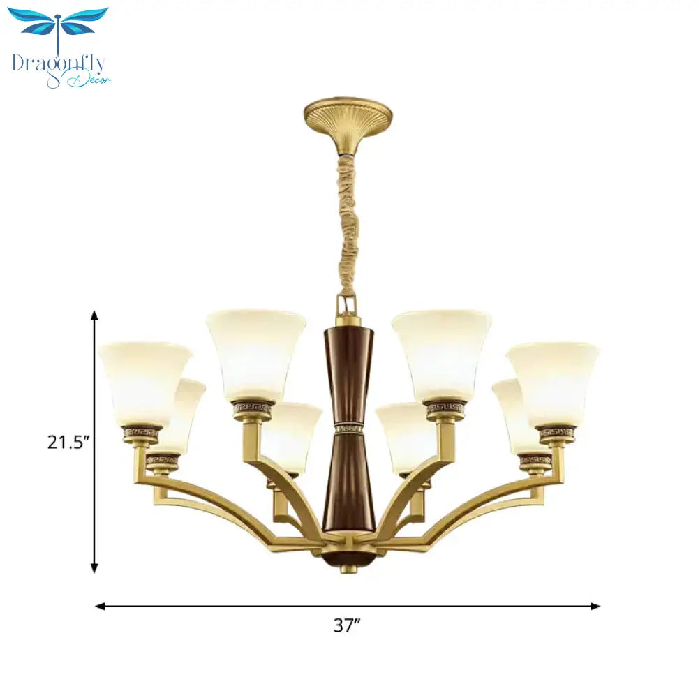 Bell Shaped Dining Room Ceiling Chandelier Antique Style Frosted Glass 6/8 Bulbs Gold Suspension