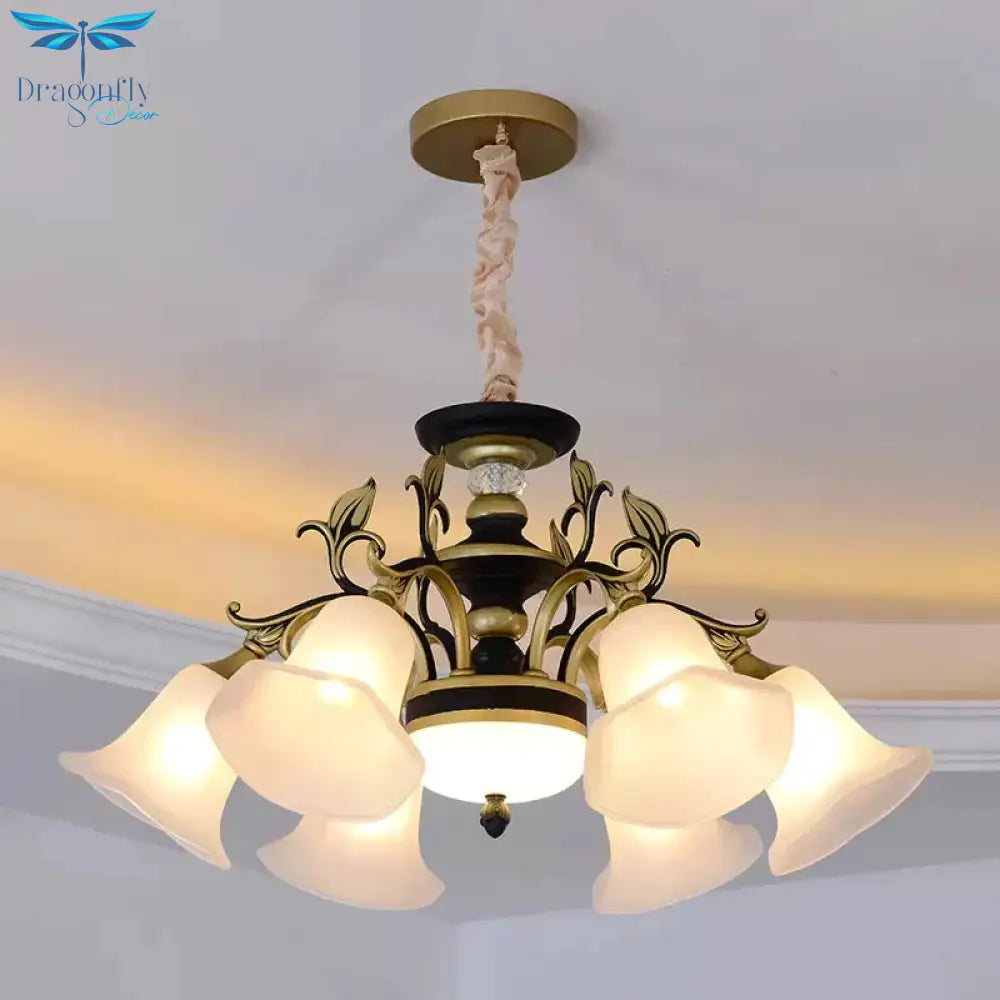 Bellflower Frosted White Glass Chandelier Farmhouse 3/6/12 Heads Living Room Hanging Light Fixture