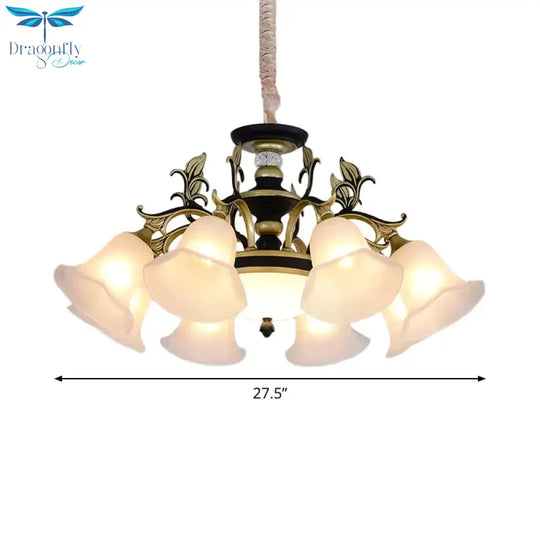 Bellflower Frosted White Glass Chandelier Farmhouse 3/6/12 Heads Living Room Hanging Light Fixture